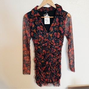 floral long sleeve mesh boutique chic mini dress
